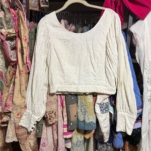 Free People Cream Eyelet Blouse